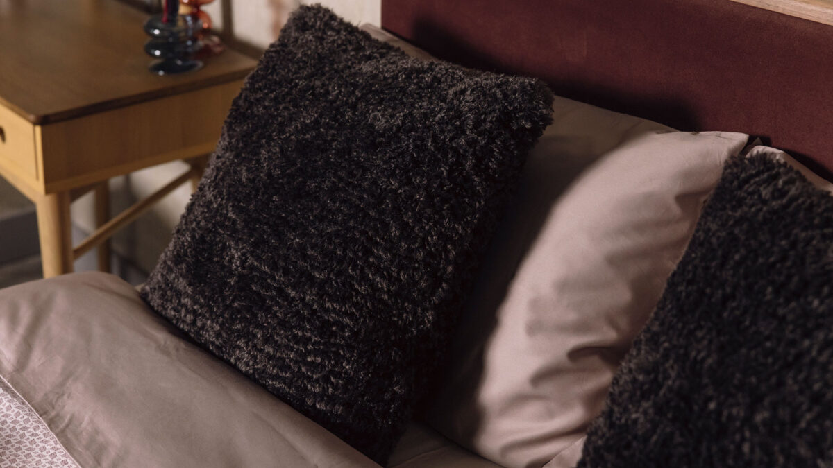 Curly Faux Fur Cushion - Cocoa - Image 2